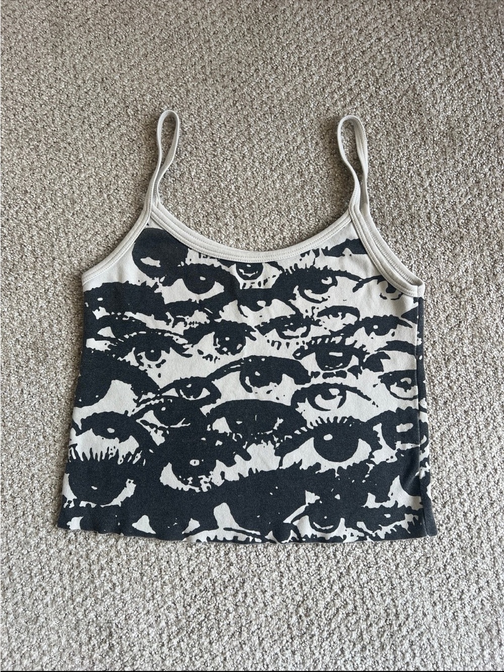 Brandy Melville Black & Cream Eye Motif Spaghetti Strap Camisole